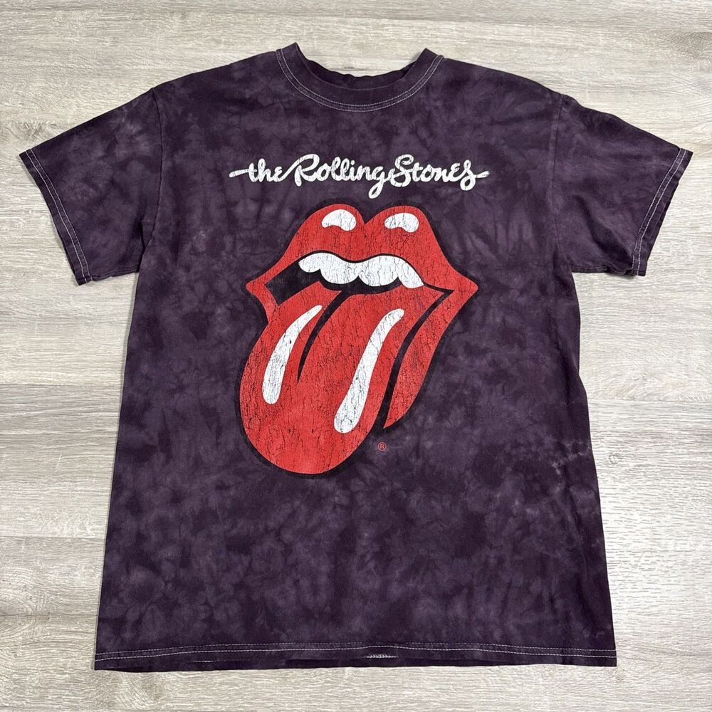 The Rolling Stones Shirt Men’s Medium Black Purple Tie Dye Tongue Logo Cotton
